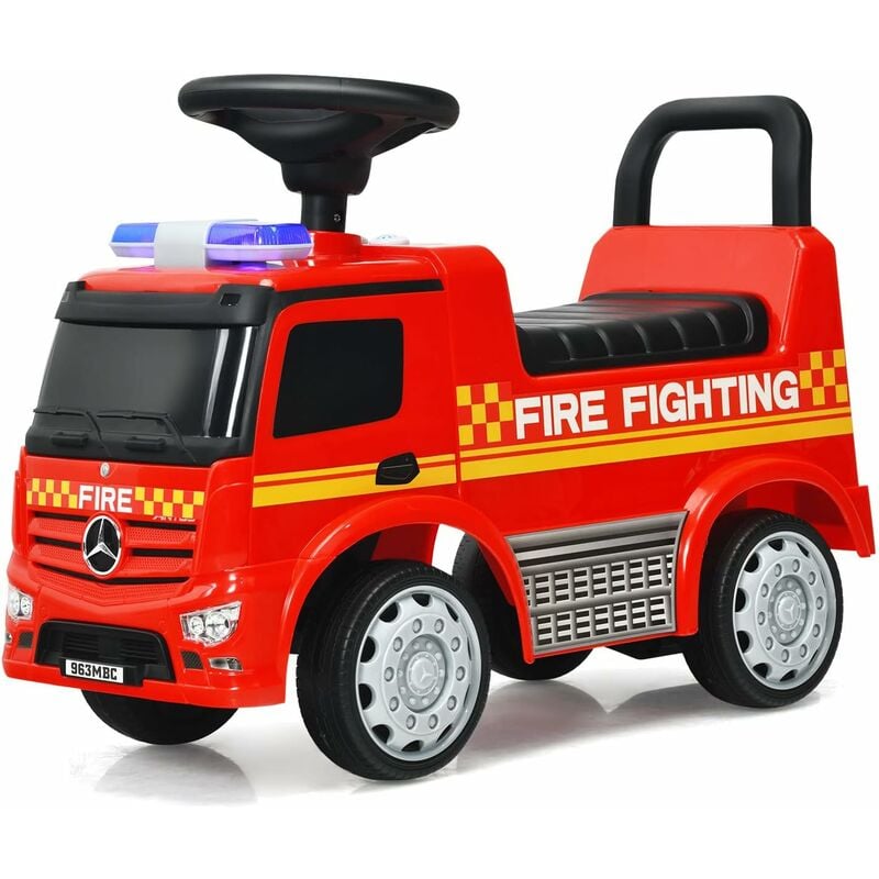 

Coche de Bomberos para Niños, Coche Montable Espacio Escondido, Uso Interno y Externo - Costway