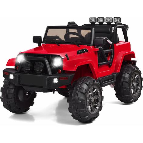 COSTWAY Coche Eléctrico para Niños 12V con Mando Bluetooth 2,4G, 2 Velocidades, Ruedas Amortiguadoras, Luces LED, Puertas con Cierre Magnético y MP3, para Niños 3-7 Años (Rojo)