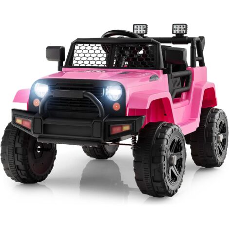 COSTWAY Coche Eléctrico para Niños 12V, Vehículo Todoterreno Eléctrico con Control Remoto, Asiento Extra Grande, Suspensión de Resorte, Faros Brillantes, Música, Puerto USB y Auxiliar (Rosa)