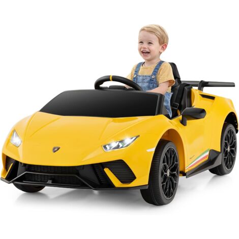 COSTWAY Coche Eléctrico para Niños Lamborghini, Coche Deportivo 12V con Control Remoto, Luces LED, Música, Bocina, Coches Bateria Niños con Arranque Suave (Amarillo)