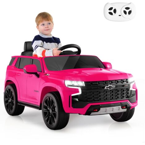 COSTWAY Coche Eléctrico para Niños SUV, 12V Vehículo Batería Chevrolet Tahoe con Control Remoto 2,4 G, Suspensión de Resorte, Luces Brillantes, Música, Conexión Inalámbrica, Arranque Suave (Rosa)