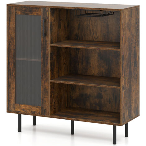 COSTWAY Coffee Bar Cabinet Sideboard with Door & Adjustable Shelf-Brown