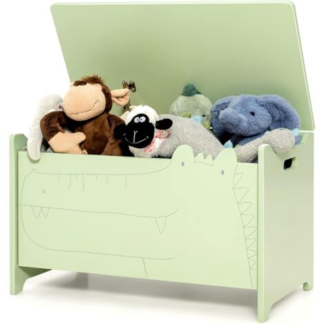 Costway – Coffre à jouets en bois avec couvercle rabattable – Motif crocodile vert – Dimensions 60 x 33 x 37,5 cm – Rangement sécurisé pour enfants