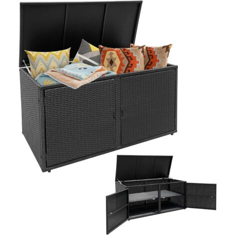COSTWAY Coffre de Rangement Extérieure en Rotin 335L, Boîte de Rangement avec Couvercle 2 Portes 2 étagères Cadre en Acier, pour Ranger des Outils Jouet Accessoires 115x60x65CM (Noir)