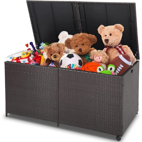 COSTWAY Coffre de Rangement Extérieure en Rotin 662L, Boîte de Rangement avec Doublure à Fermeture Éclair et 2 Roues Universelles, pour Ranger des Outils Jouet Accessoires 150x77x73CM