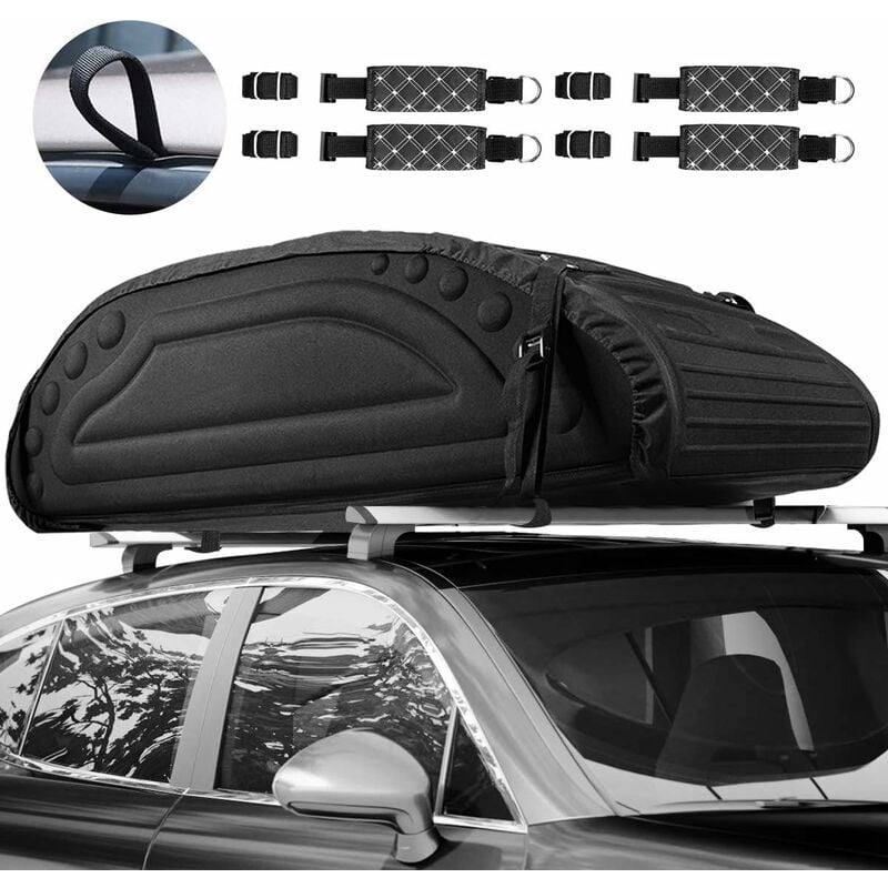 Coffre de Toit 263L Porte-bagages de Toit en pe Mousse Résistant aux Intempéries avec Sangles Robustes, Porte-bagages Noir - Costway