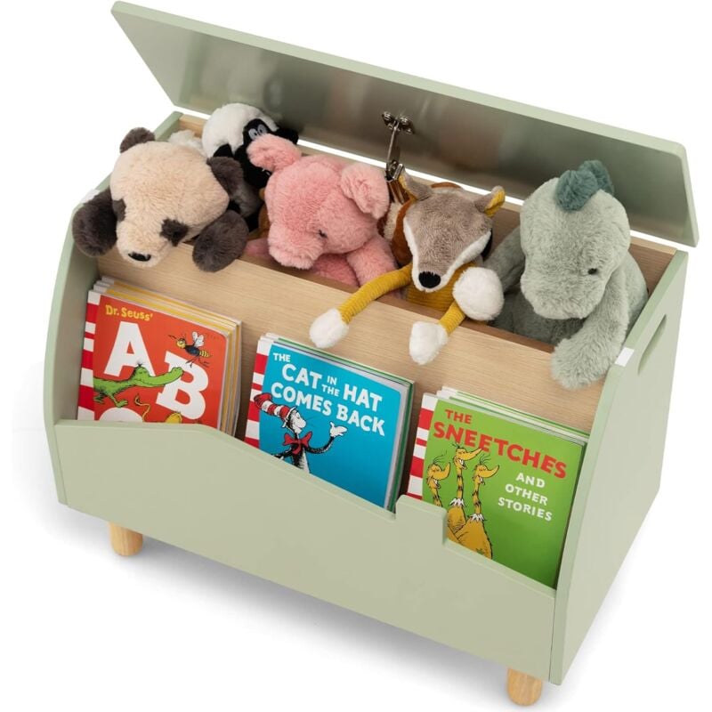 COSTWAY Coffre à Jouets Enfants en Bois avec Etagère de Présentation,Boîte de Rangement pour Jouets avec Charnière de Sécurité,Banc de Salon,Salle de