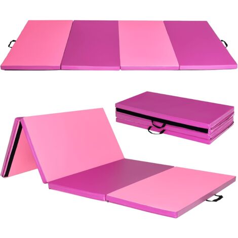 COSTWAY Colchoneta Gimnasia de 240x117x5cm, Colchoneta de Ejercicio Plegable con Manija de Transporte,Impermeable, Cuero de PU Desmontable, Yoga