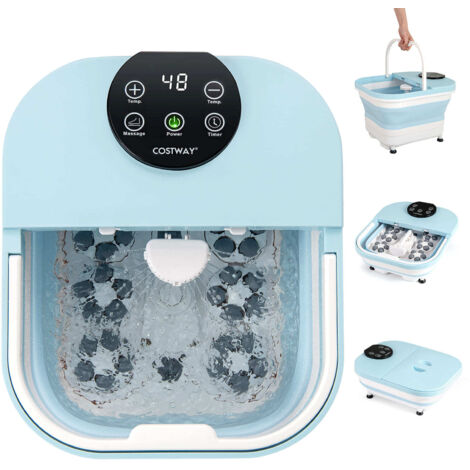 COSTWAY Collapsible Foot Spa Massager with Heat, Shower & Timer-Blue