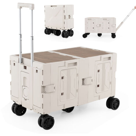 COSTWAY Collapsible Wagon Cart Foldable Utility Cart w/Telescoping Handle-White