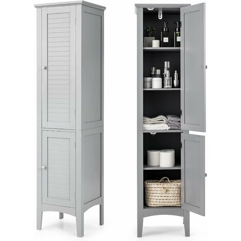 Costway – Colonne de salle de bain 5 niveaux 2 portes – Meuble rangement imperméable en MDF – Dimensions 37 x 37 x 160 cm – Design moderne gris