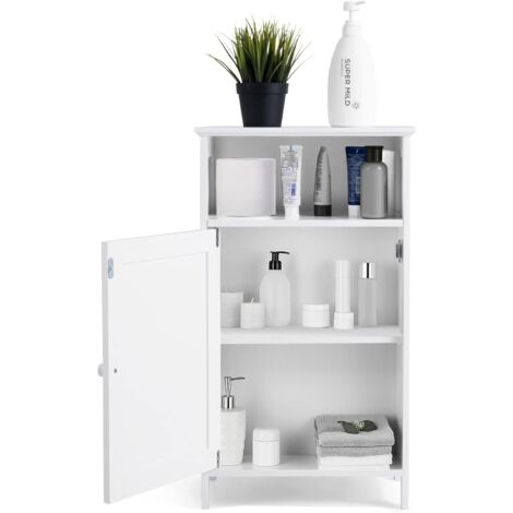 Costway – Colonne de salle de bain blanche en MDF – Étagère réglable 3 hauteurs – 2 compartiments de rangement – Dimensions 45 x 30 x 84 cm
