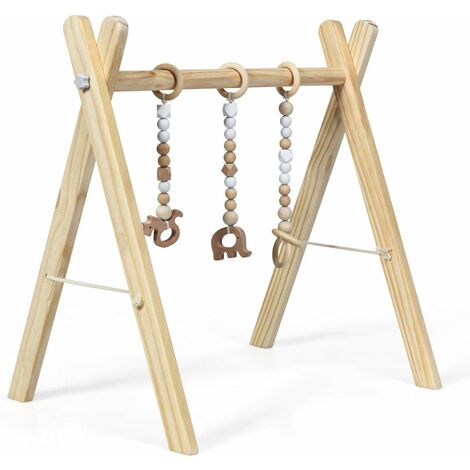 COSTWAY Columpio Gimnasio para Bebé de Madera Centro de Actividade con Juguete para Bebé de Más de 3 Meses (Natural)