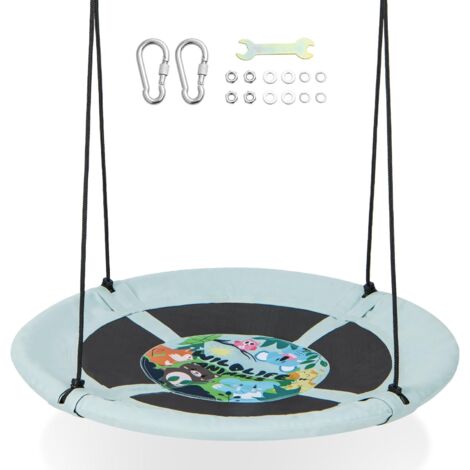 COSTWAY Columpio Nido, Columpio Jardin Exterior φ102 cm, Cuerdas Ajustables para Colgar, Tela Oxford y Tubos de Metal Galvanizado y Lindos Patrones, Carga 100kg (Bosque)