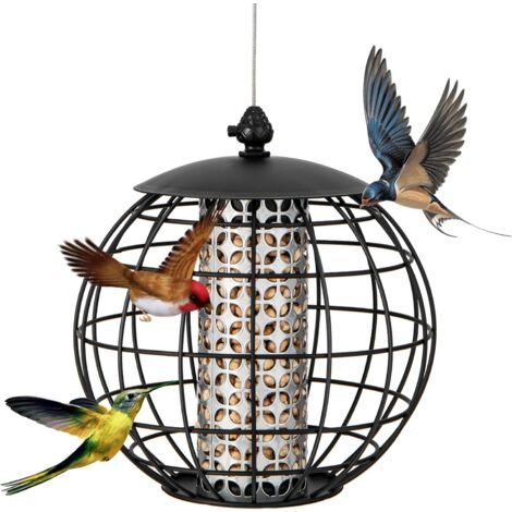 COSTWAY Comedero para Pájaros, Alimentador de Pájaros a Prueba de Ardillas para Colgar, Alimentador de Semillas Enjaulado, Marco de Metal Resistente a la Intemperie para Jardín Exterior
