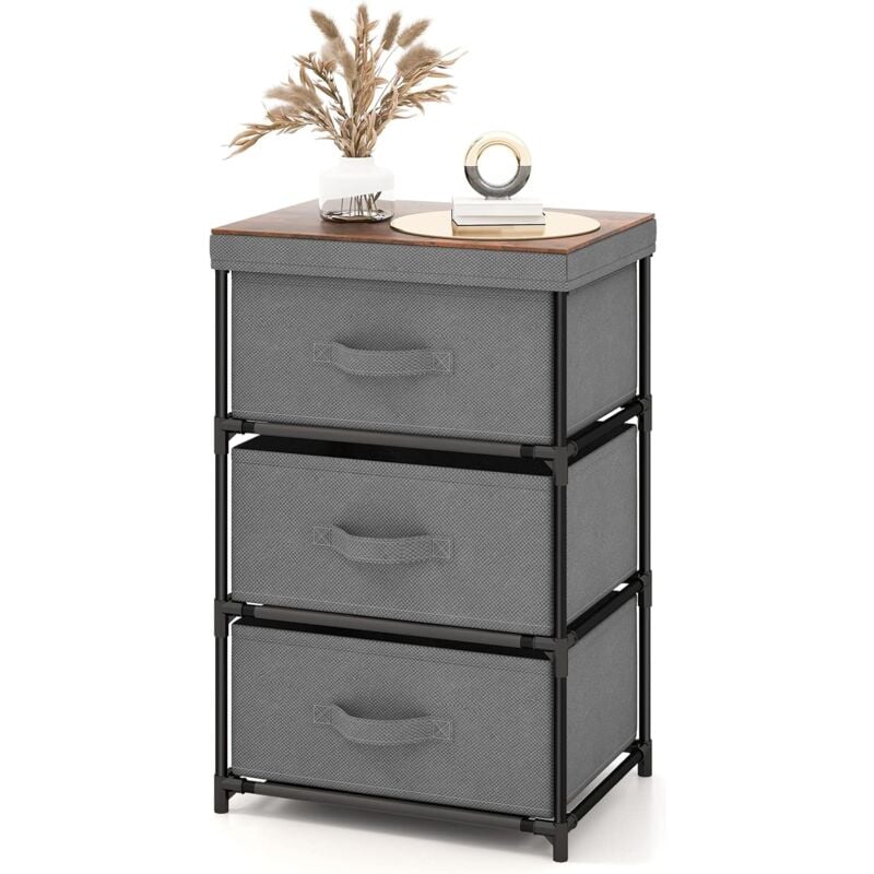 Costway - Commode 3 Tiroirs en Tissu, Commode Chambre Adulte avec Cadre en Métal, Meuble Tiroir Rangement pour Chambre, Industriel, 20 x 48 x 76 cm