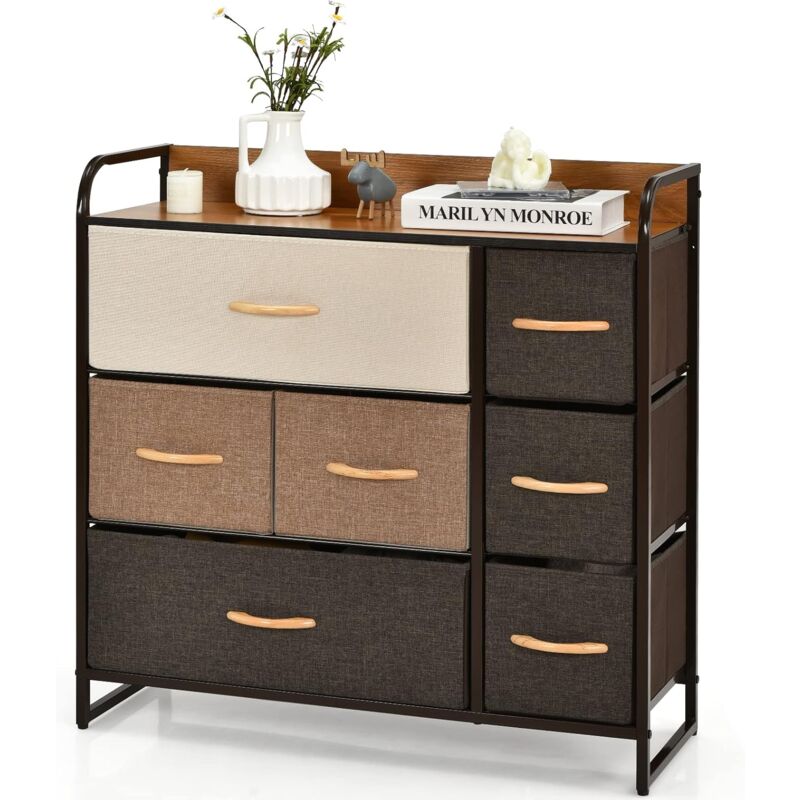 Commode à 7 Tiroirs en Tissu Meuble de Rangement 80 x 29 x 79 cm (l x l x h ) Structure en Acier Robuste - Costway