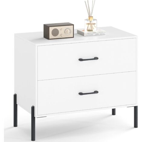 COSTWAY Commode Blanc 2 Tiroirs sur Pieds, Petite Commode Rangement pour Chambre, Panneau MDF, Kits Anti-Basculement, Table de Chevet pour Salon, Couloir, Entrée, 71 x 40 x 60cm