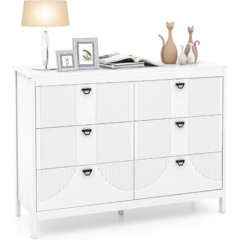 Costway – Commode blanche 6 tiroirs en MDF – Dimensions 106x40x79 cm – Structure stable avec dispositifs anti-basculement – Rangement moderne pour chambre