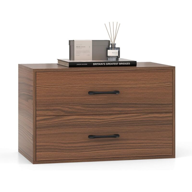 Commode Chambre Empilable, Commode 2 Tiroirs, Petite Commode Rangement Chambre, Kits Anti-Basculement, 60 x 34 x 38 cm, Meuble de Rangement pour