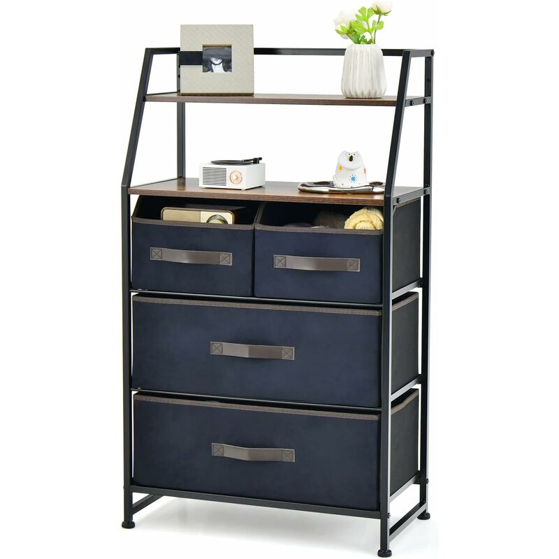 Commode en Tissu avec 4 Tiroirs, 2 Étagères, Commode meuble de rangement Cadre en Métal pour Salon, Entrée, 84 x 30 x 85 cm - Costway