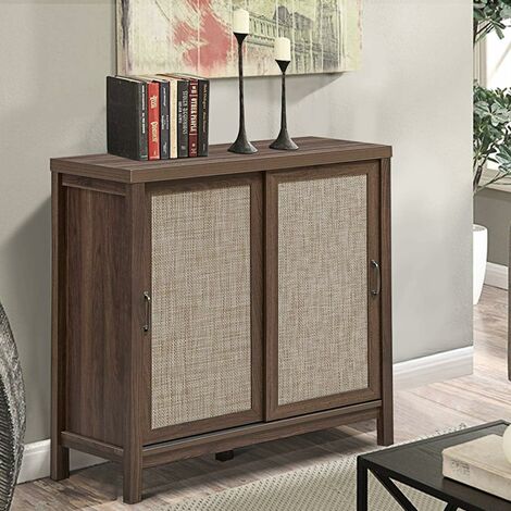 COSTWAY Commode Meuble de Rangement en Bois, avec 2 Porte Coulissante et Etagère de Rangement Réglable 86x44,5x91,5CM