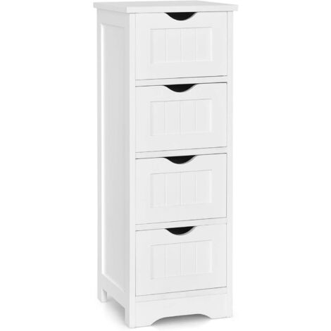 COSTWAY Commode Meuble de Rangement pour Salle de Bain avec 4 Tiroirs en Bois Blanc Style Moderne 30x30x82 CM
