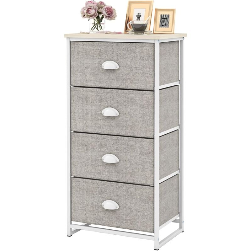 Commode Tiroirs en Tissu, Commode Chambre Adulte, Cadre en Métal, Tiroir Pliable, Poignées de Coquille, Meuble Tiroir Rangement pour Chambre, Entrée,
