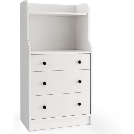 COSTWAY Comò a 3 Cassetti con Mensole, Organizzatore di Stoccaggio Multiuso, Cassettiera Moderna con Dispositivo Anti-Ribaltamento per Soggiorno Camera da Letto Ingresso, 58 x 36 x 111 cm