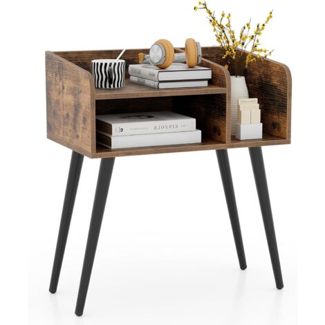 COSTWAY Comodino 50 x 32 x 58cm, Tavolino Moderno con Mensole Aperte, Gambe in Metallo e Poggiapiedi Regolabili, Comò Ideale per Soggiorno e Camera da Letto (Marrone,1)