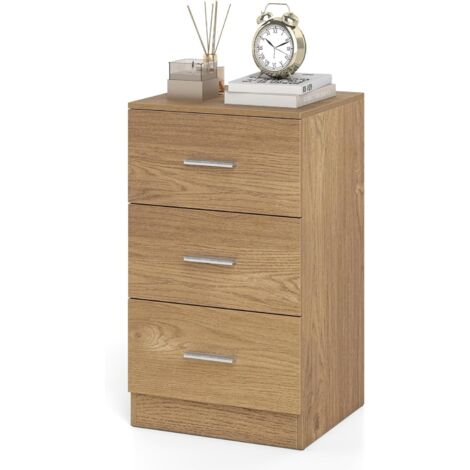 COSTWAY Comodino a 3 Cassetti 66 x 38 x 35 cm, Tavolino Moderno in Legno,Naturale