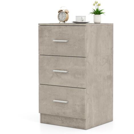 COSTWAY Comodino Camera da Letto 37 x 34 x 66,5cm, Cassettiera in Legno Moderno con 3 Cassetti, Mobile Salvaspazio per Soggiorno, Ufficio e Camerretta (1, Grigio)