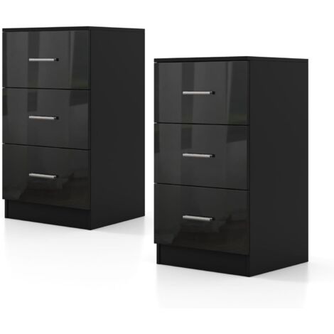 COSTWAY Comodino Camera da Letto 37 x 34 x 66,5cm, Cassettiera in Legno Moderno con 3 Cassetti, Mobile Salvaspazio per Soggiorno, Ufficio e Camerretta (2, Nero)