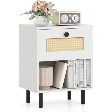 COSTWAY Comodino Camera da Letto con Ampio Piano,Gamba in Metallo,40 x 30 x 52 cm(1)