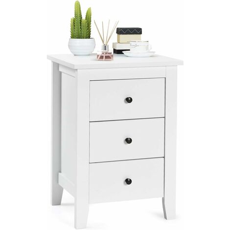 COSTWAY Comodino con 3 Cassetti, Cassettiera da Letto, Tavolino Spazioso con Struttura Resistente, per Salone e Camera da Letto, 46 x 37 x 65 cm (Bianco, 1 pezzo)