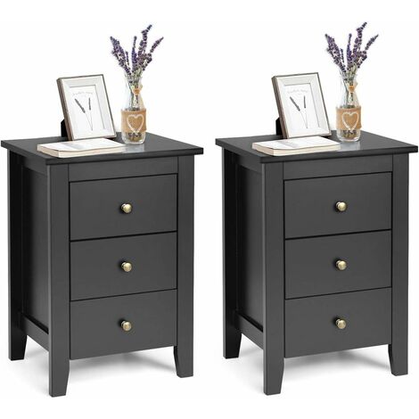 COSTWAY Comodino con 3 Cassetti, Cassettiera da Letto, Tavolino Spazioso con Struttura Resistente, per Salone e Camera da Letto, 46 x 37 x 65 cm (Nero) (2, nero)
