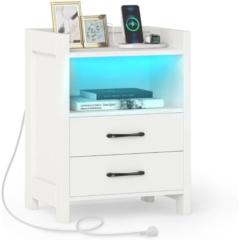 COSTWAY Comodino da Camera da Letto, Comò in Legno con 2 Cassetti e Ripiano Aperto, Tavolino Moderno per Divano per Soggiorno, 45x35x60 cm (Bianco)