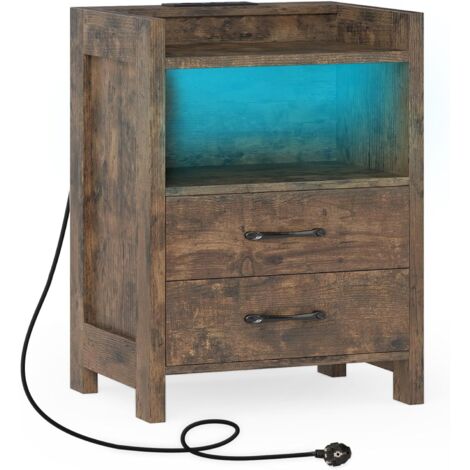COSTWAY Comodino da Camera da Letto, Comò in Legno con 2 Cassetti e Ripiano Aperto, Tavolino Moderno per Divano per Soggiorno, 45x35x60 cm (Marrone)