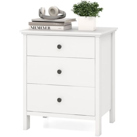 COSTWAY Compact Storage Chest Bedroom Nightstand w/ 3 Drawer-White