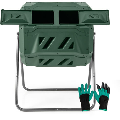 COSTWAY Compost Bin 160L Dual Chamber Composting Tumbler 360° Rotatable Tumbling Compost