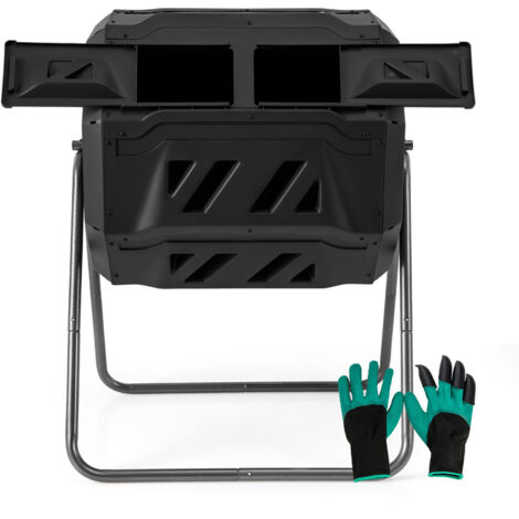 COSTWAY Compost Bin 160L Dual Chamber Composting Tumbler 360° Rotatable Tumbling Compost