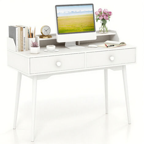 COSTWAY Computer Desk 120 CM Wooden Study Table Writing Workstation-White