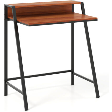 COSTWAY Computer Desk 80 CM Small Desk Compact Desk with Monitor Stand-Coffee