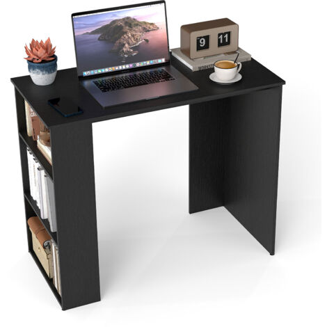 COSTWAY Computer Desk 90cm Study Desk Wooden Writing Desk w/Bookshelf-Black