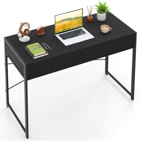 COSTWAY Computer Desk Compact Writing Desk with 2 Drawers-Black