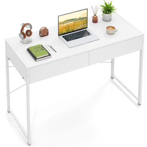 COSTWAY Computer Desk Compact Writing Desk with 2 Drawers-White