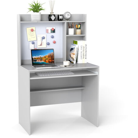 COSTWAY Computer Desk Home Office Desk w/Magnetic Bulletin Board-Grey