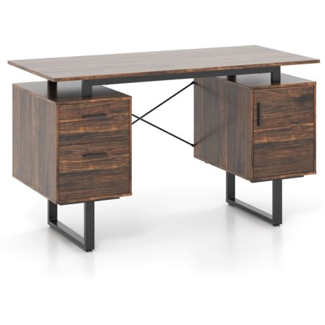 COSTWAY Computer Desk Home Office Desk with Floating Desktop-Coffee