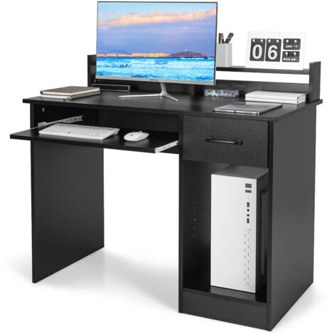 COSTWAY Computer Desk Home Office Workstation w/Display Shelf Drawer-Black