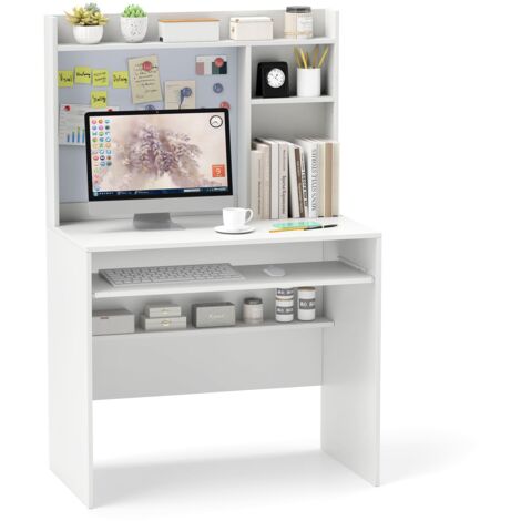 COSTWAY Computer Desk Home Office Writing Table w/Magnetic Bulletin Board-White